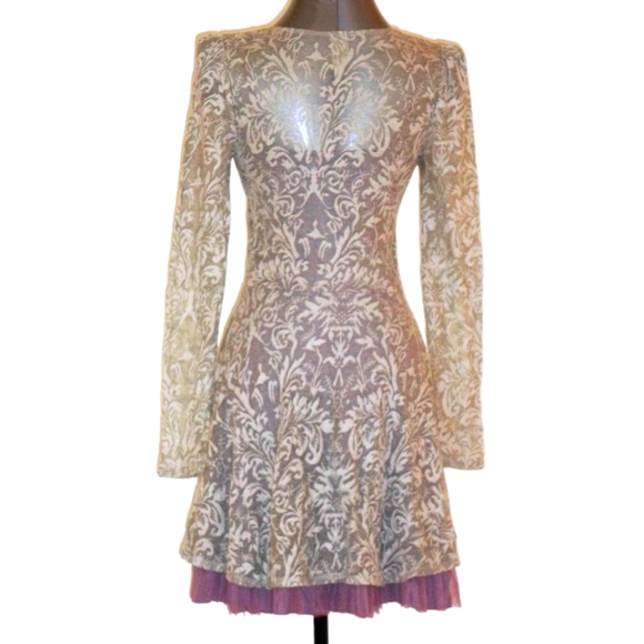Free People Ivory Lace Long Sleeve Dress Purple Slip & Tulle Skirt Womens Size S - Picture 4 of 10